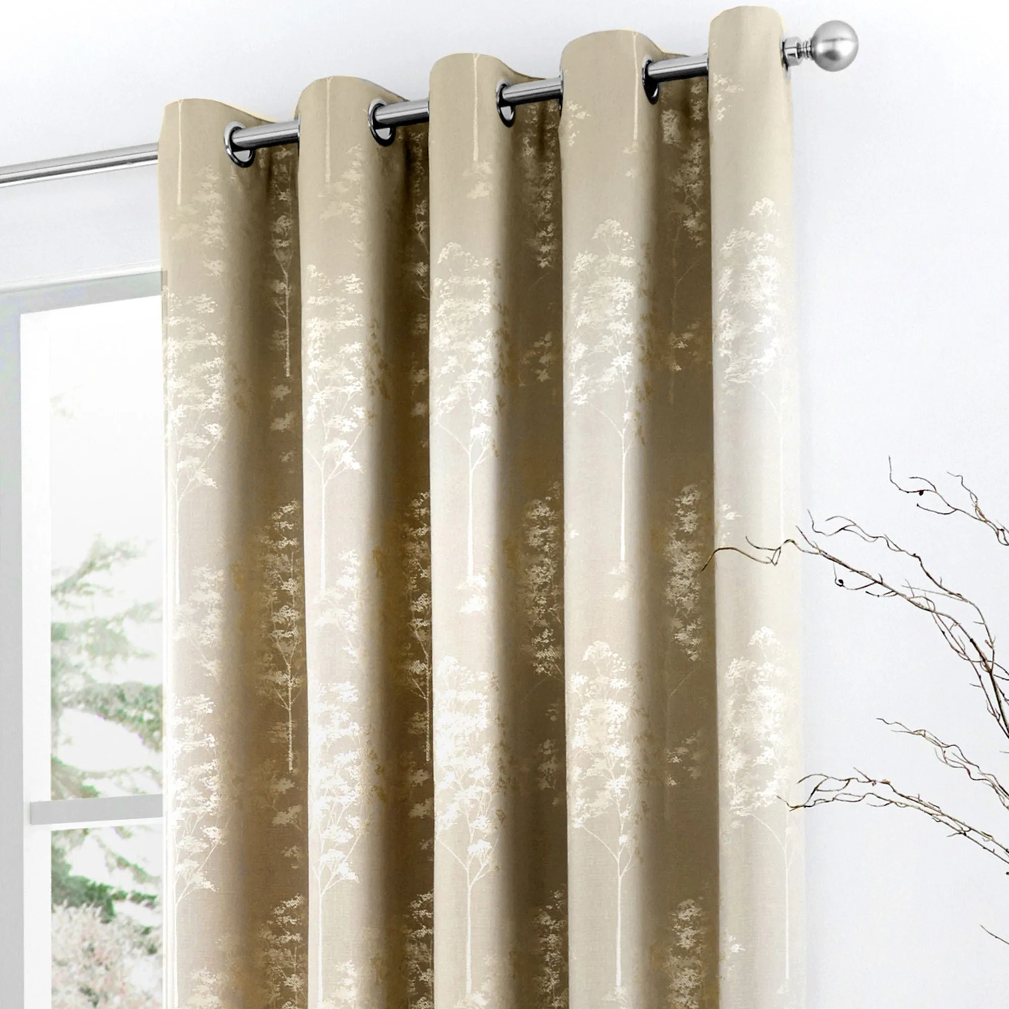 Elmwood Pair of Eyelet Curtains by Curtina in Stone