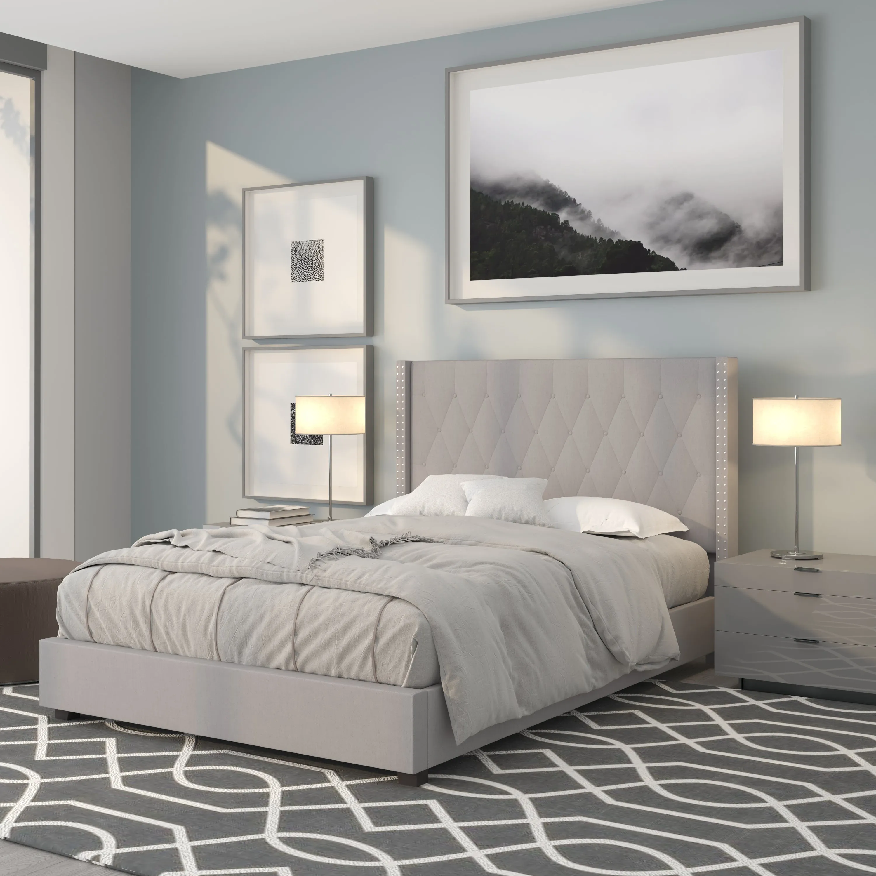 Full Platform Bed-Light Gray HG-42-GG