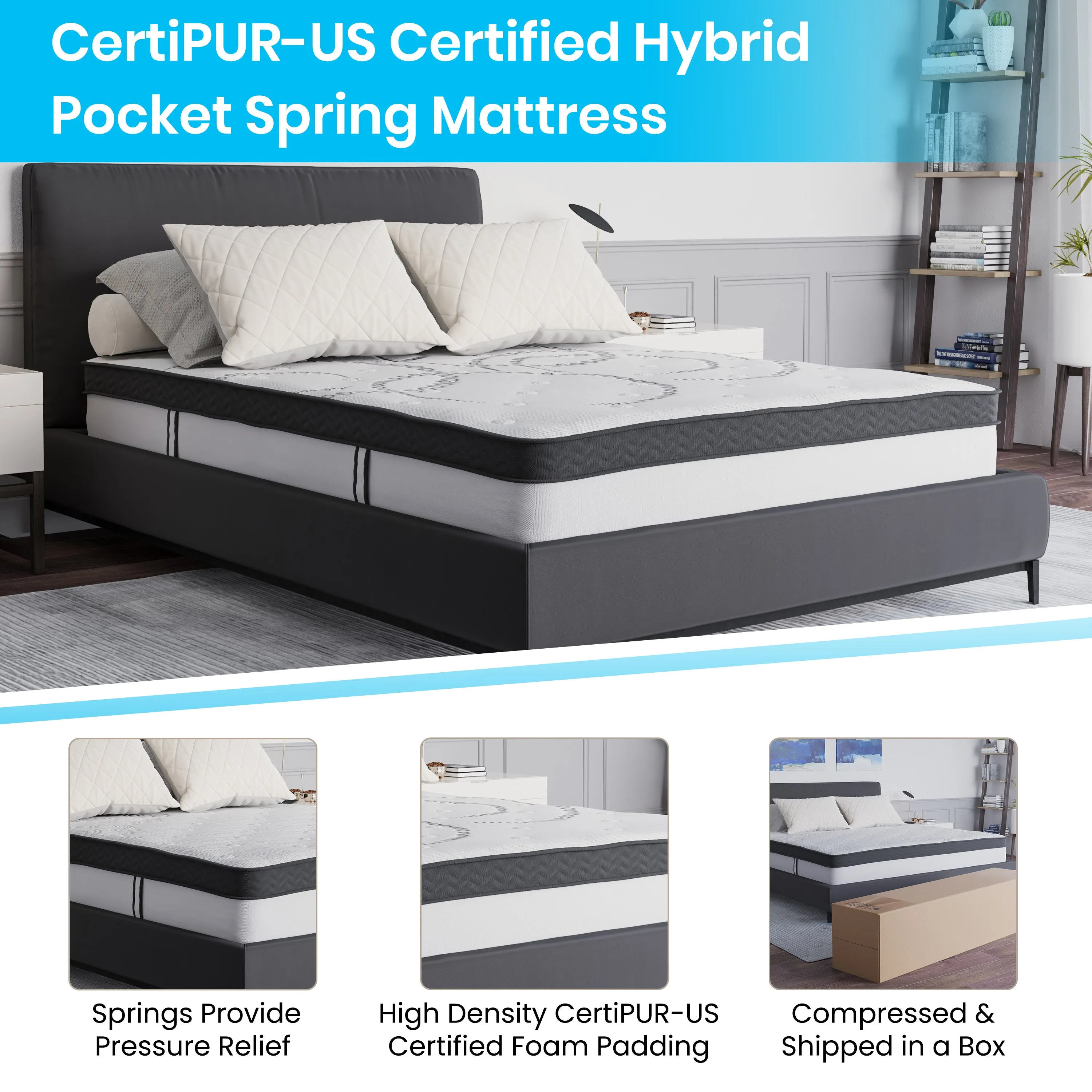 Full Platform Bed Set-Gray SL-BM10-10-GG