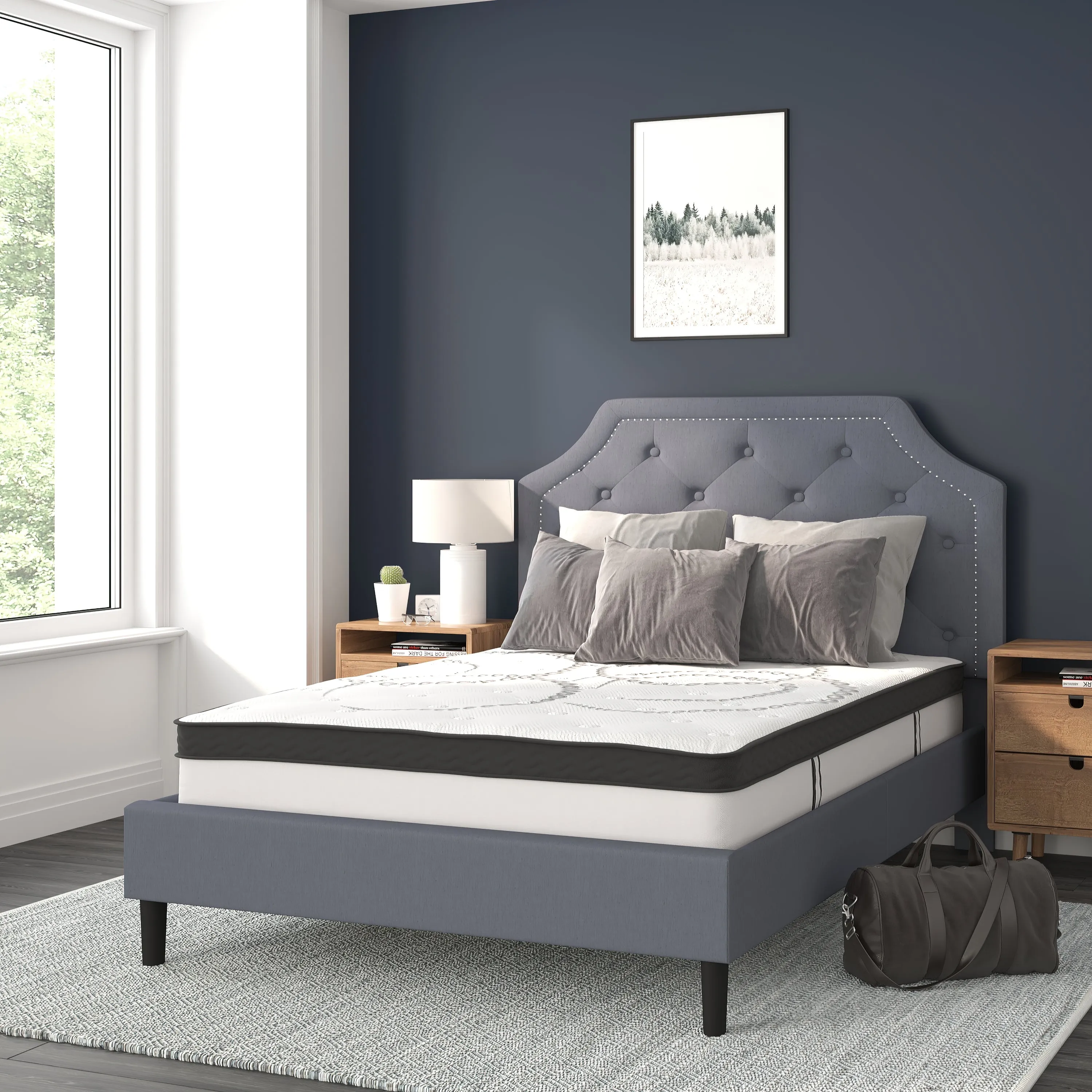 Full Platform Bed Set-Gray SL-BM10-10-GG