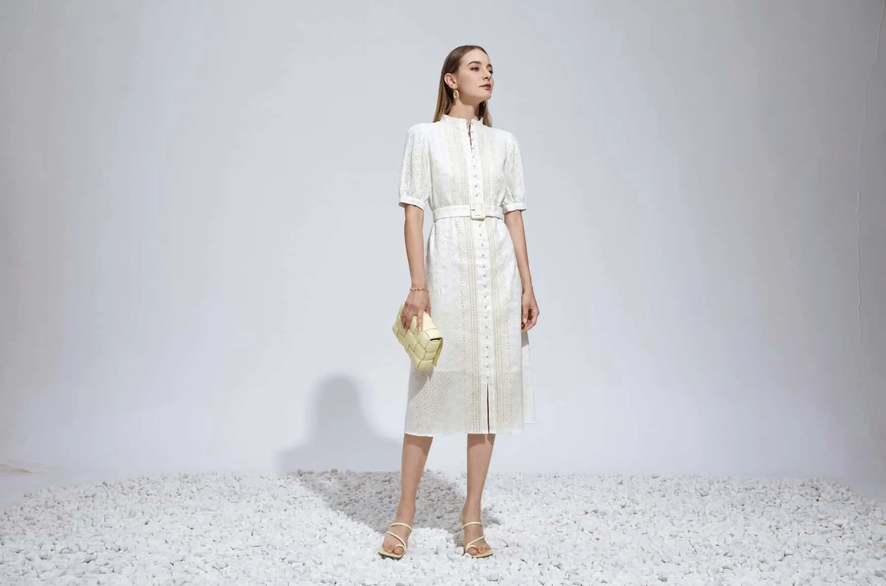 GDS Laure Embroidered Linen Dress | Cannoli Cream
