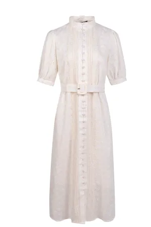 GDS Laure Embroidered Linen Dress | Cannoli Cream