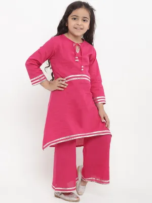 Girls Pink Striped Kurti With Palazzos