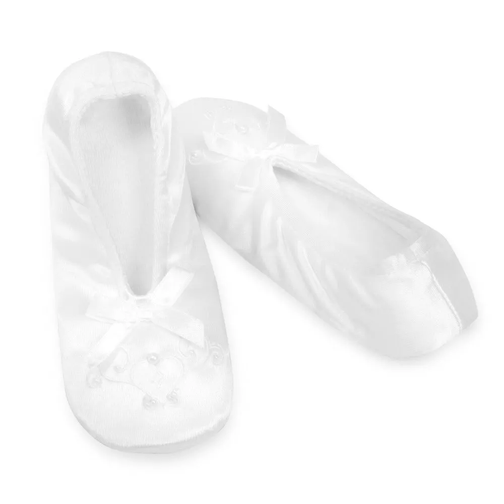 Girl’s Satin Pearl Ballerina Slippers