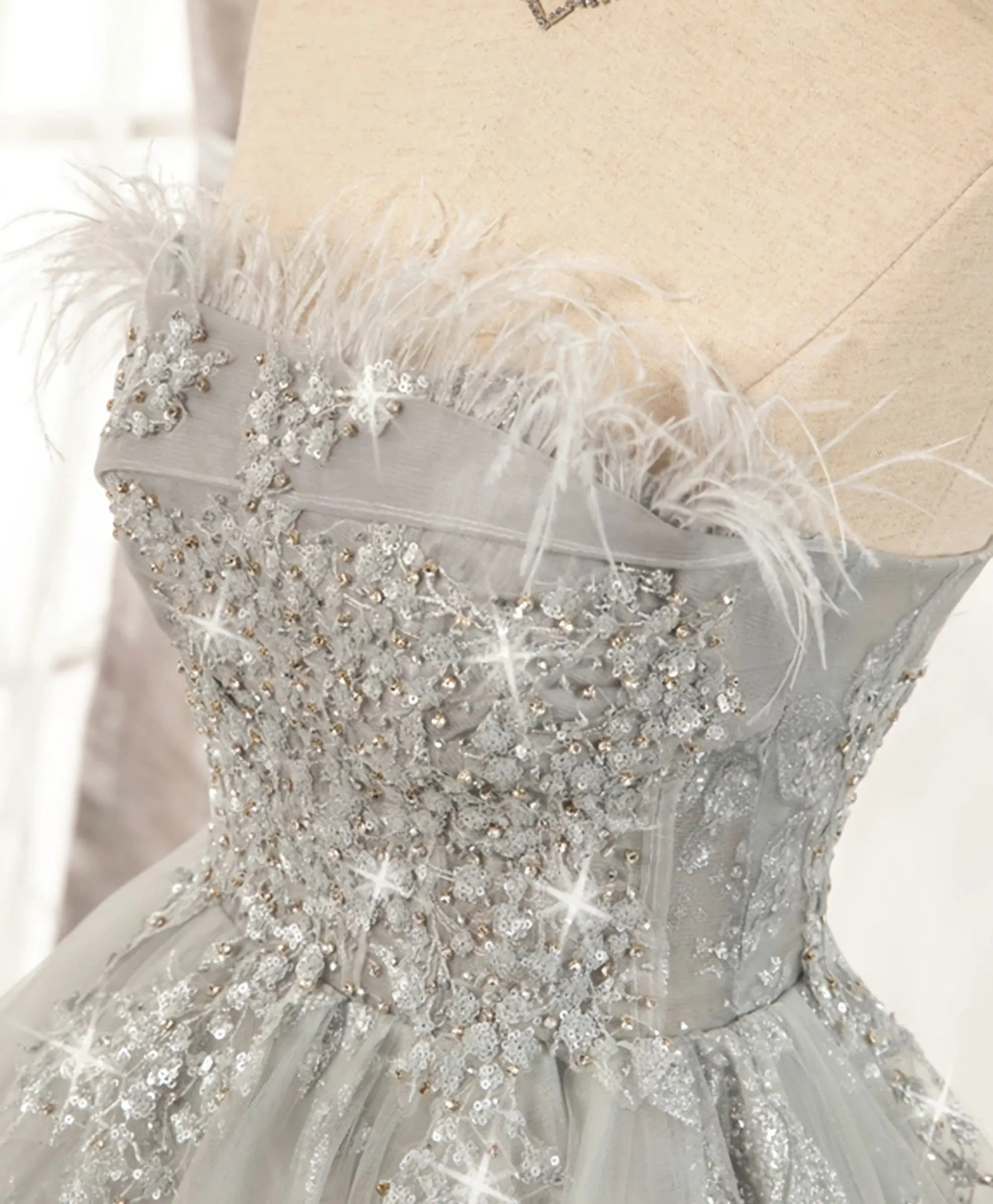 Gray Sweetheart Lace Tulle Short Prom Dress, Gray Cocktail Dress