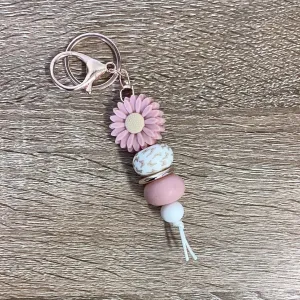 Keyring - Daisy Light Pink with Butterfly Print Bead