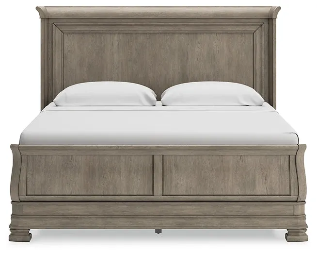 Lexorne California King Sleigh Bed with Mirrored Dresser and Nightstand