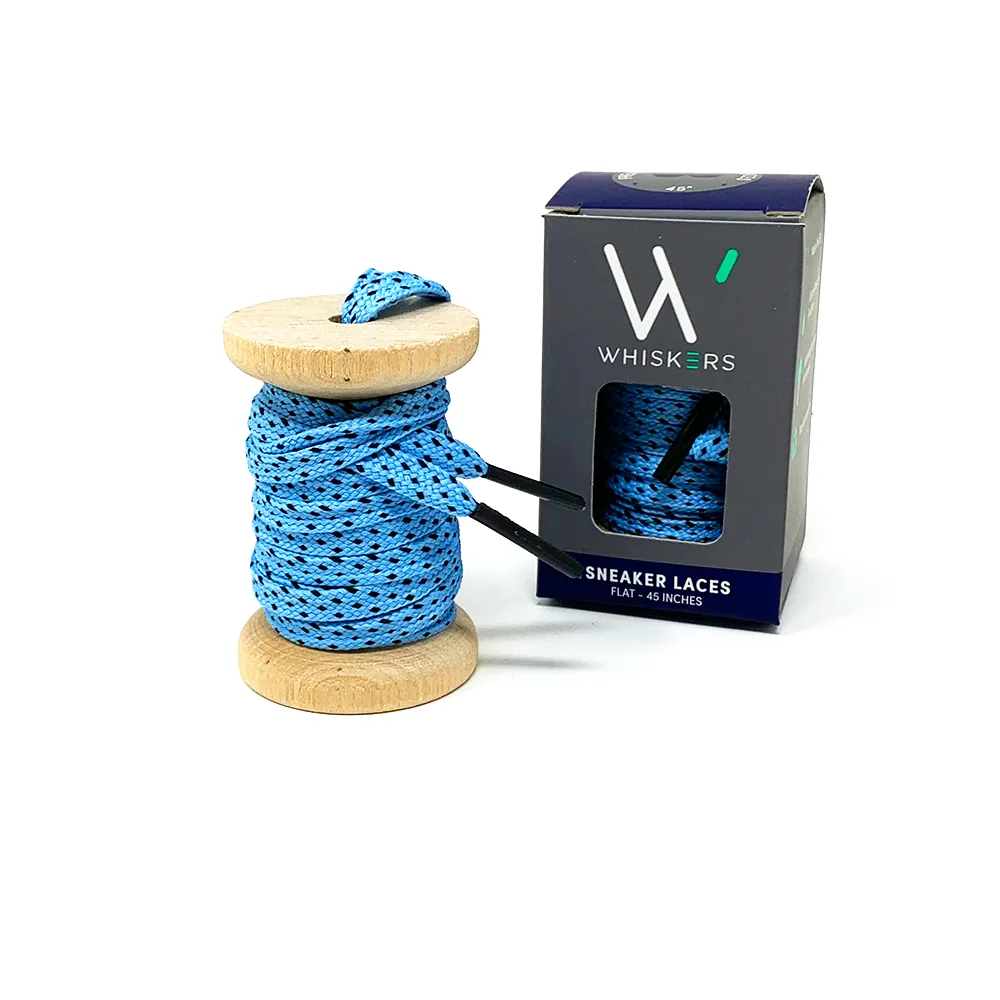 Light Blue & Black Flat Ticked Athletic Golf Laces