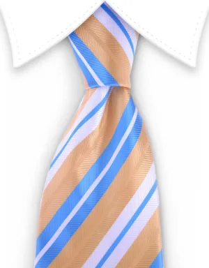 Light Blue, Gold & White Striped Tie