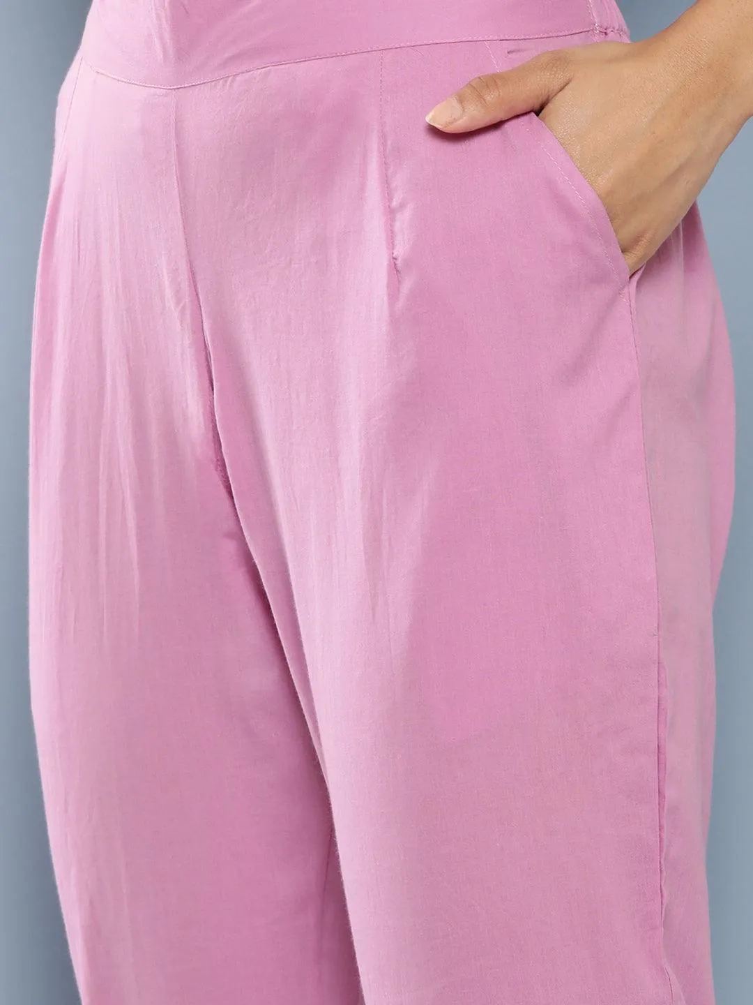 Lilac Floral Printed Anarkali Kurta Pant Set With Dupatta