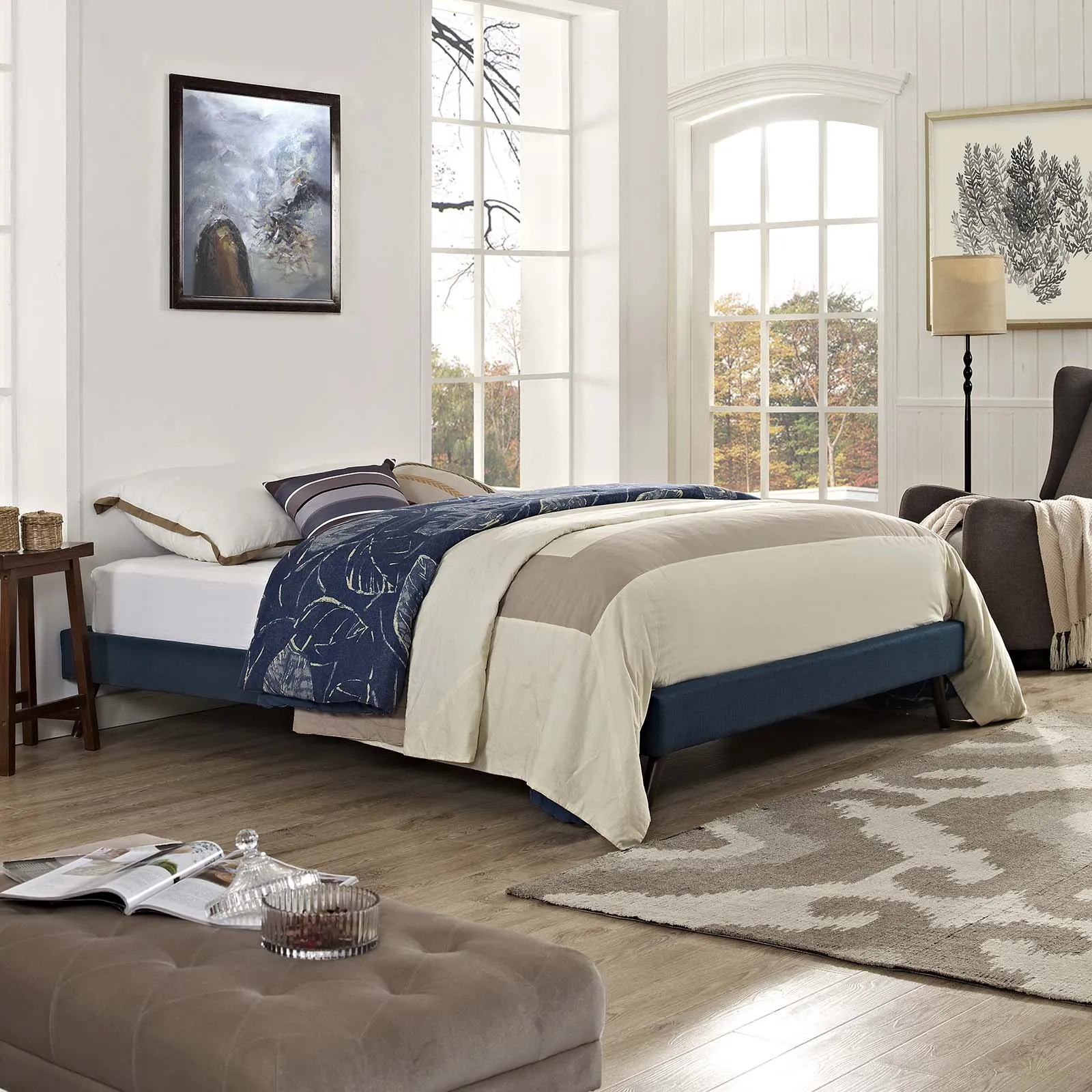 Loryn Queen Fabric Bed Frame with Round Splayed Legs Azure MOD-5891-AZU