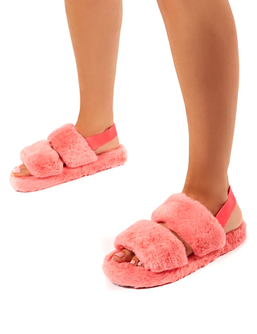 Lullaby Pink Fluffy Strap Back Slippers
