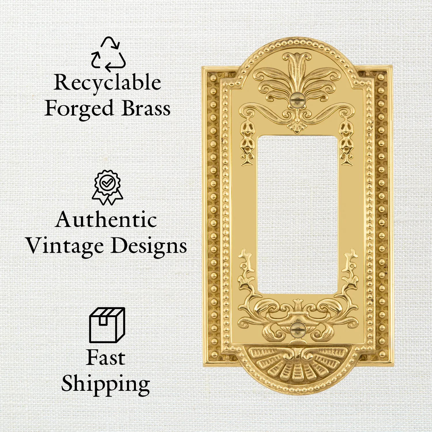 Meadows Switch Plate with Outlet in Polished Brass