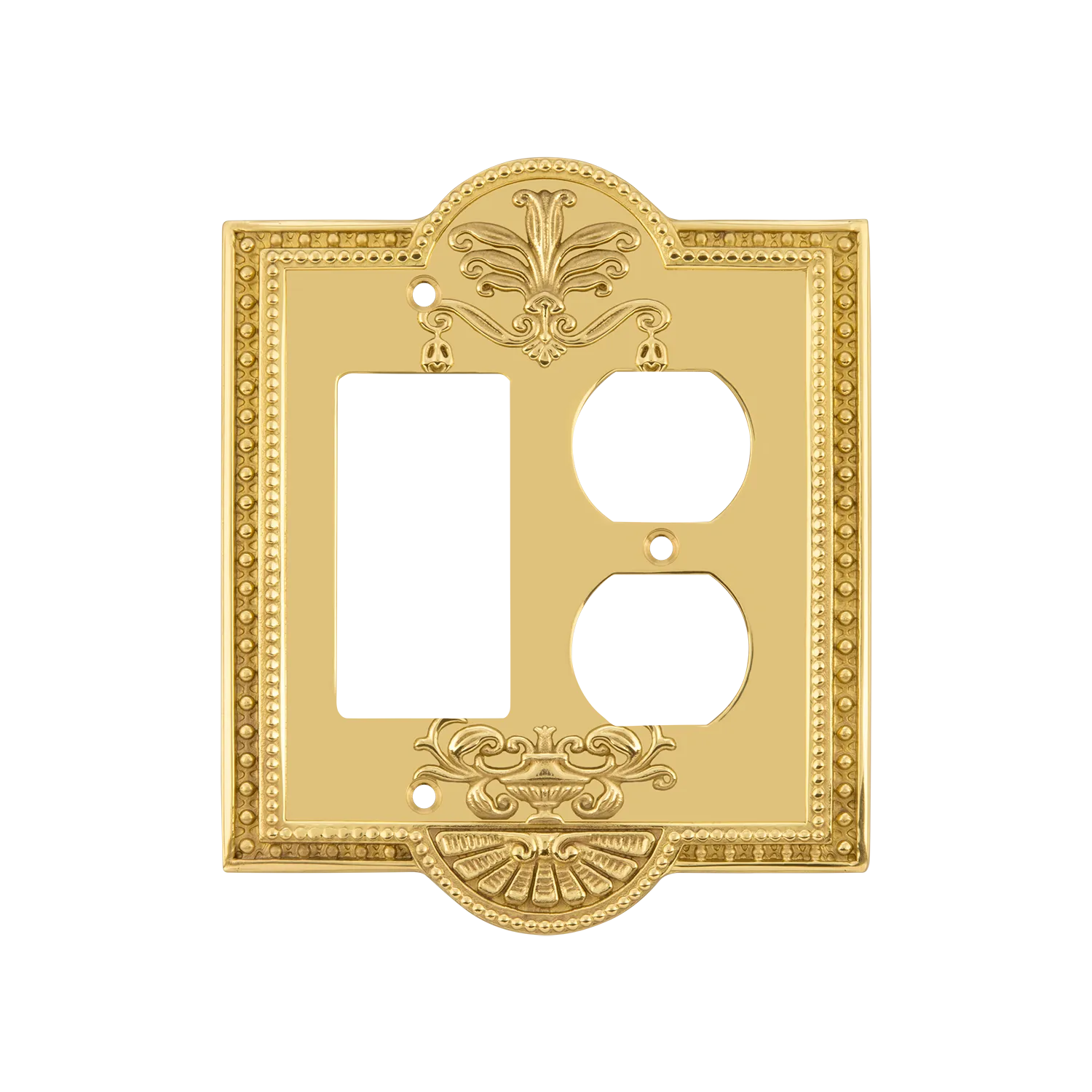 Meadows Switch Plate with Rocker and Outlet in Polished Brass