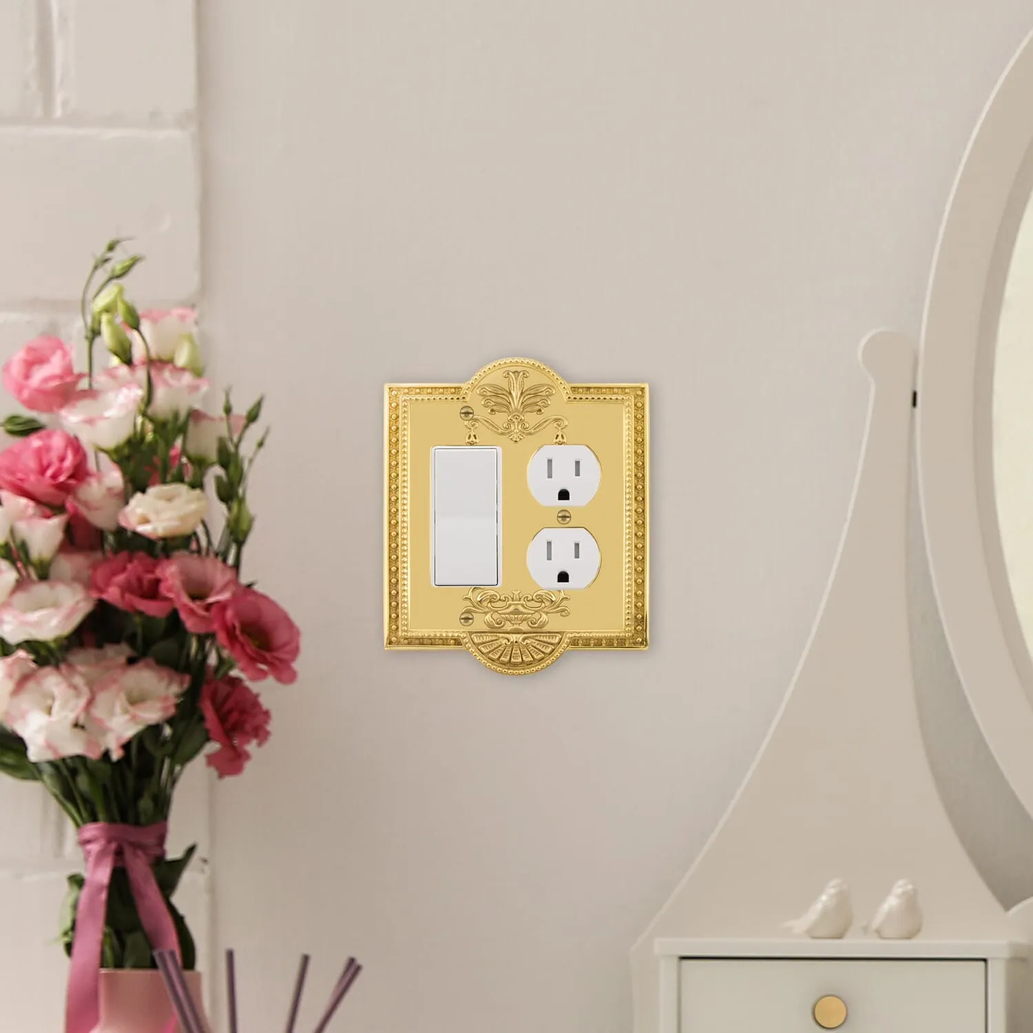 Meadows Switch Plate with Rocker and Outlet in Polished Brass