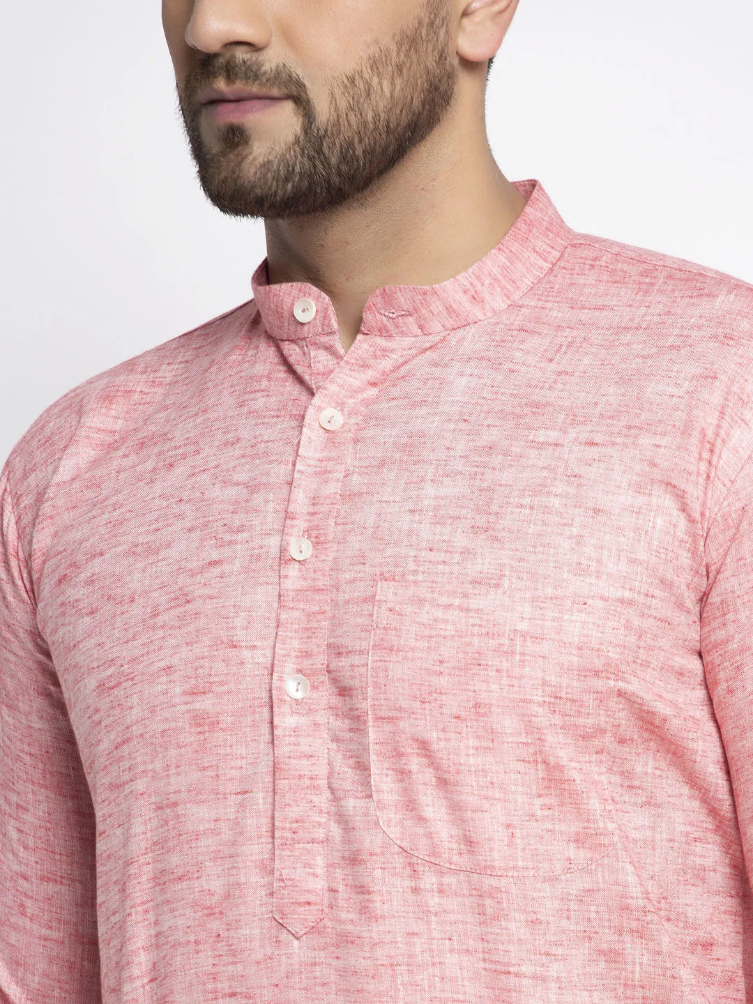 Men Pink & White Self Design Kurta With Pyjamas
