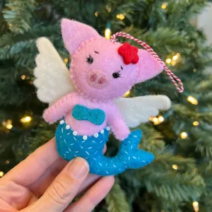 Mermaid Pig Felt Wool Holiday Ornament