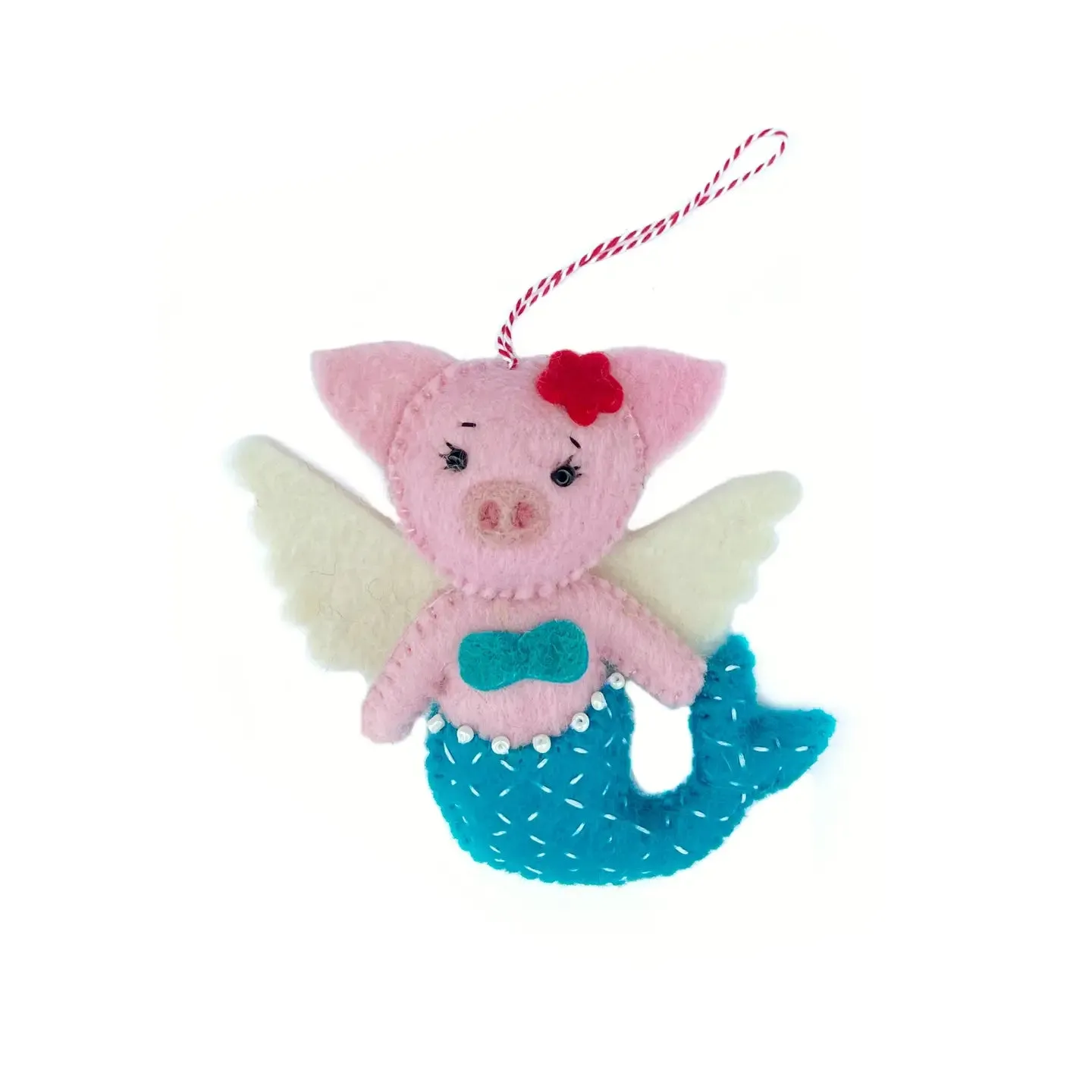 Mermaid Pig Felt Wool Holiday Ornament
