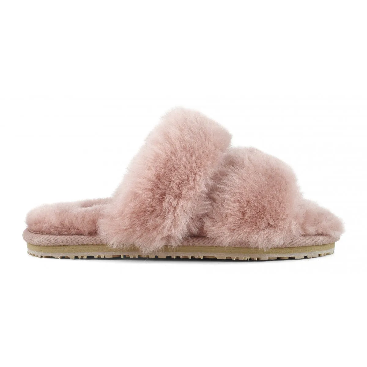 MOU - 2-Stripes Sheepskin Fur Slipper in Antic Rose
