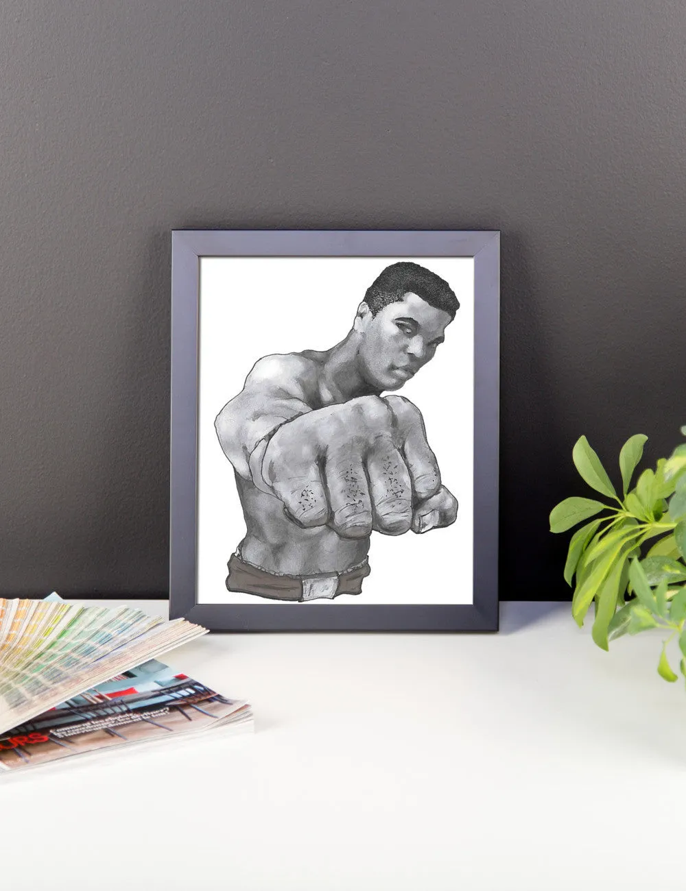 MU Ali Perspective Fist Framed Poster illustrated by Robert Bowen