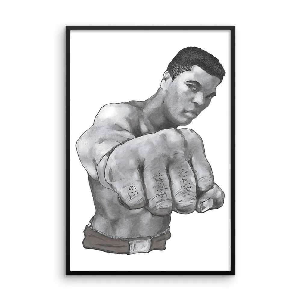 MU Ali Perspective Fist Framed Poster illustrated by Robert Bowen