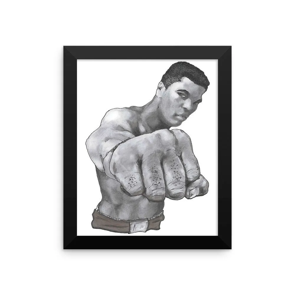 MU Ali Perspective Fist Framed Poster illustrated by Robert Bowen