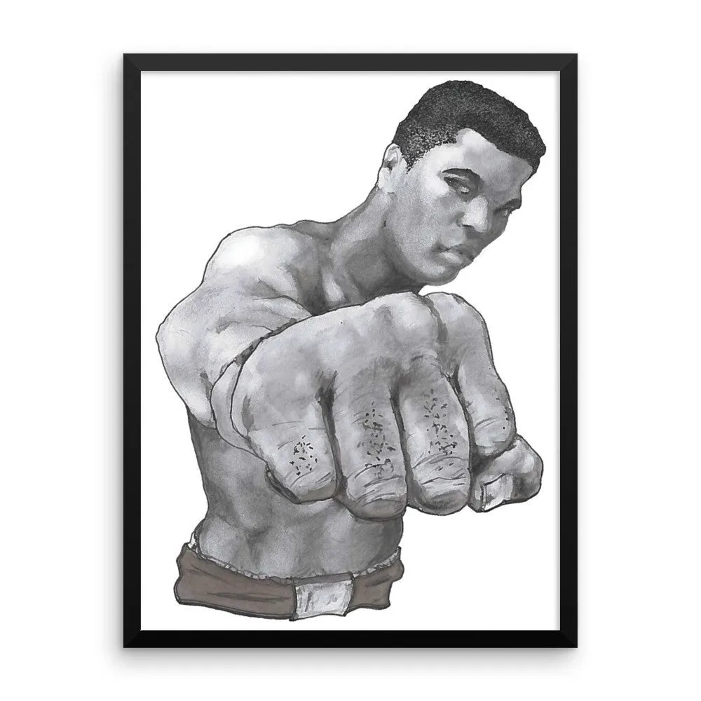 MU Ali Perspective Fist Framed Poster illustrated by Robert Bowen
