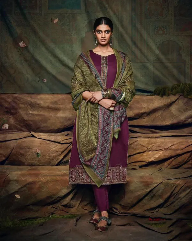 Mumtaz Arts Pink Unstitched Women Suit Material with Dupatta