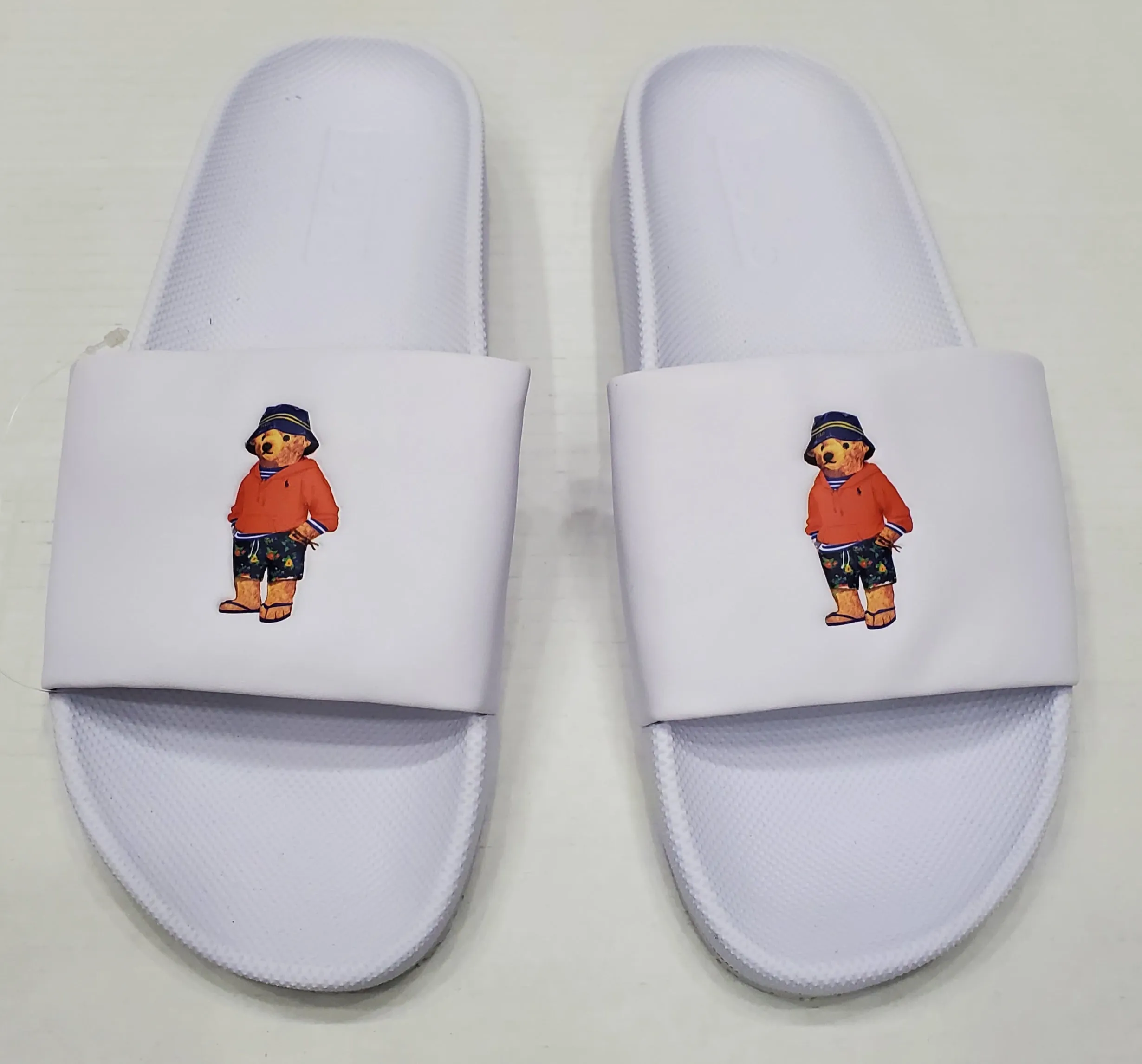 Nwt Polo Ralph Lauren White Beach Bear Teddy Bear Slides w/o Box