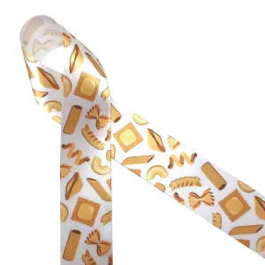 Pasta ribbon printed on 1.5" white single face satin