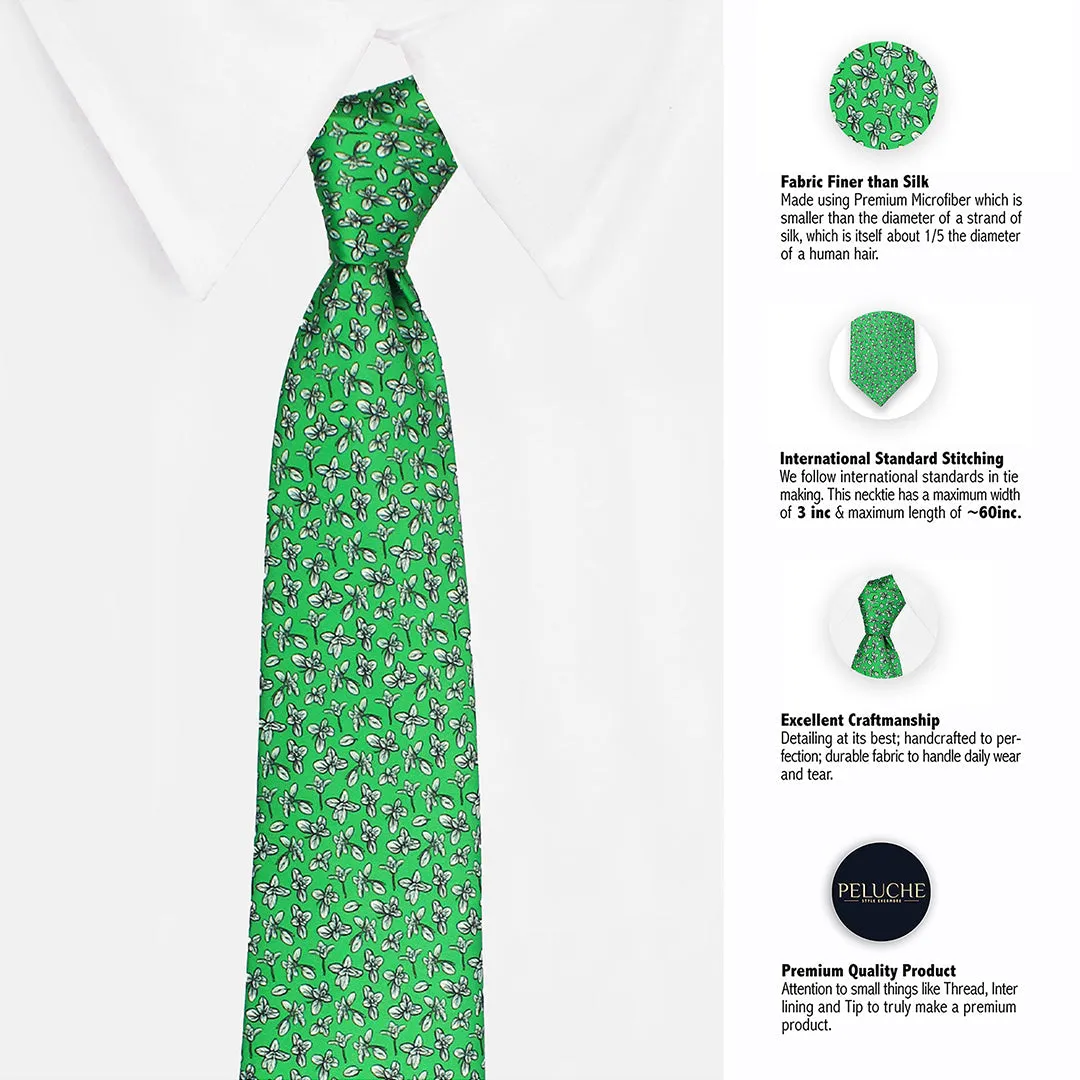 Peluche Emerald Foliage Green Broad Neck Tie & Pocket Square Set for Men