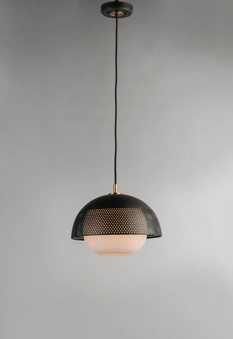 Perf 14.25" Single Light Pendant in Black and Satin Brass