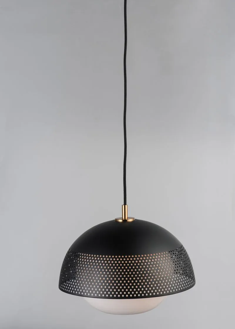 Perf 14.25" Single Light Pendant in Black and Satin Brass