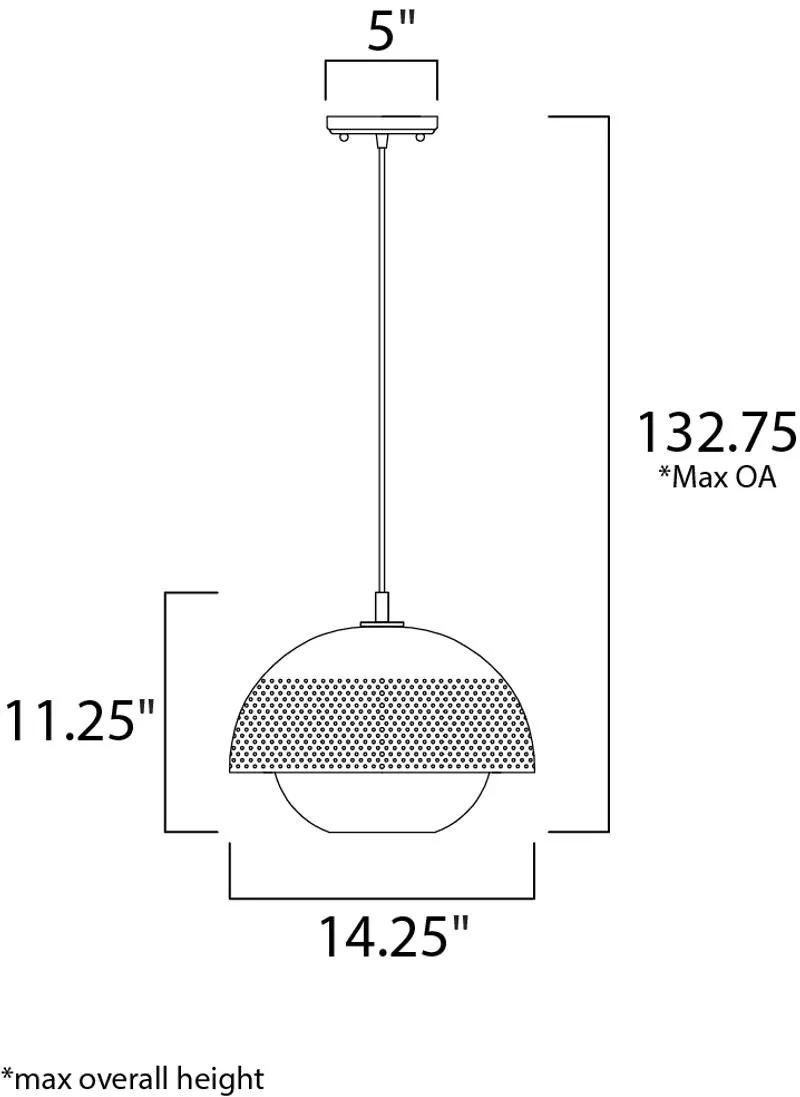 Perf 14.25" Single Light Pendant in Black and Satin Brass
