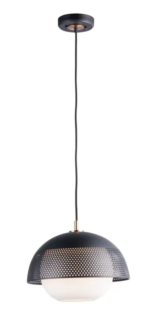 Perf 14.25" Single Light Pendant in Black and Satin Brass