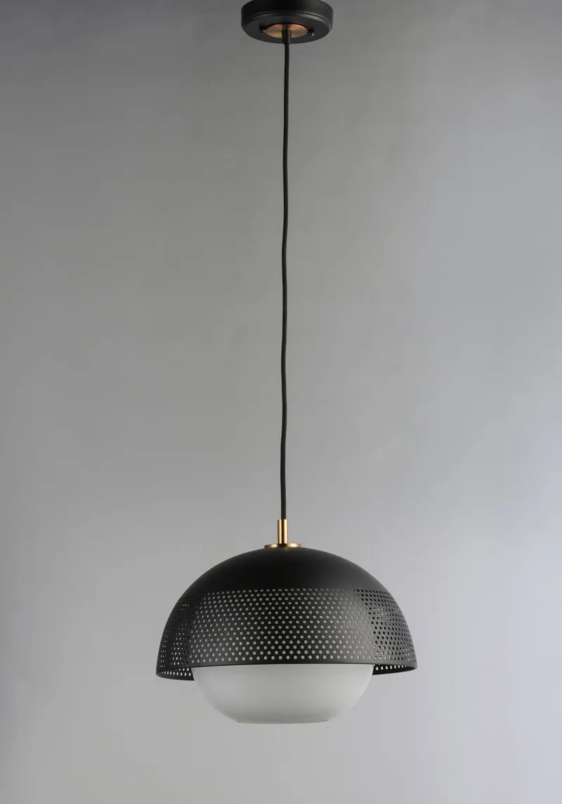 Perf 14.25" Single Light Pendant in Black and Satin Brass