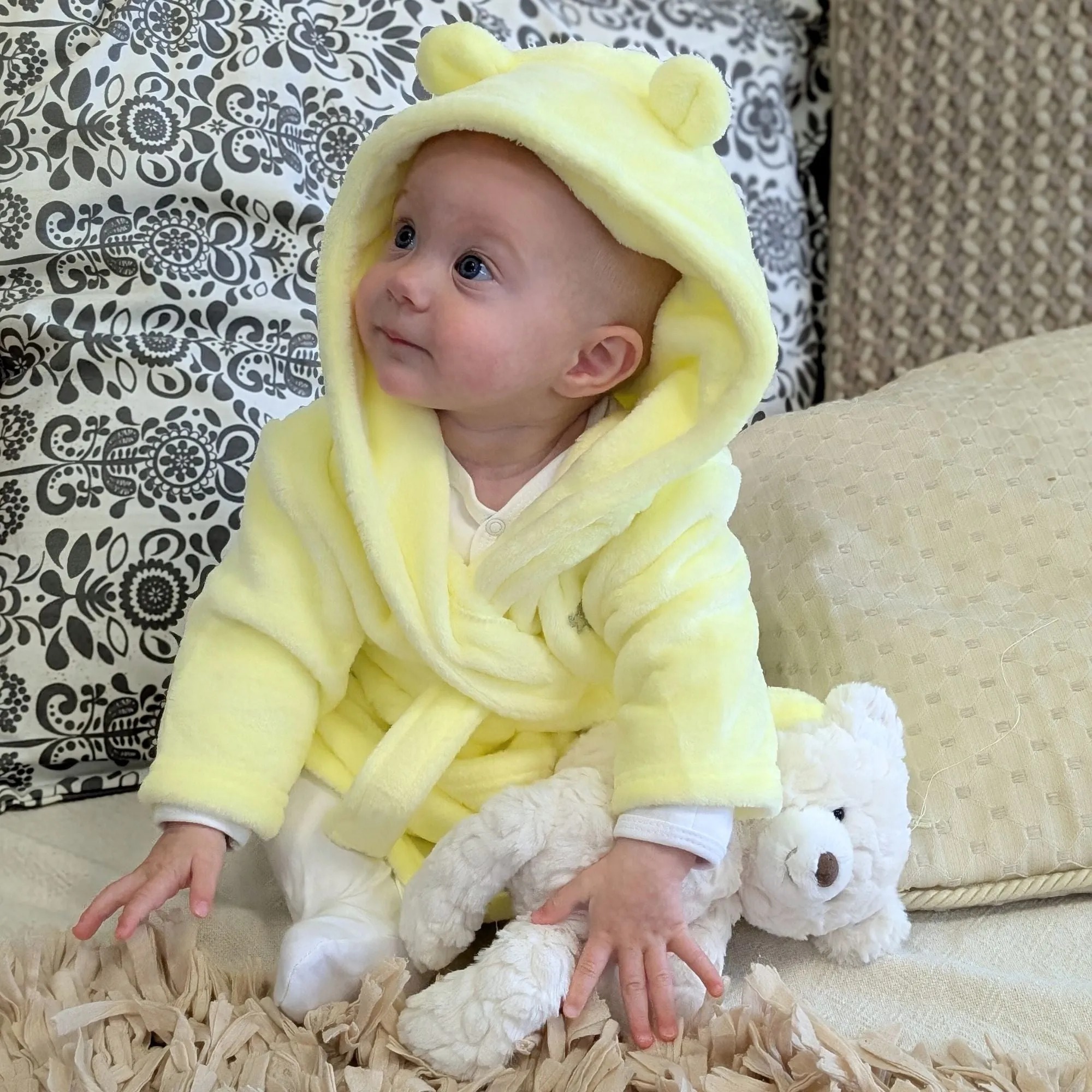 Personalisable Dressing Gown with Cute Ears - Yellow