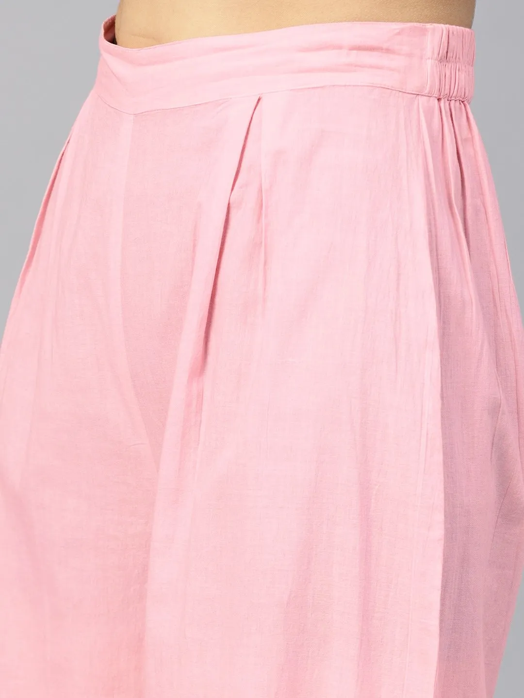 Pink Cap Sleeve Block Printed Cotton Crop Top With Block Printed Palazzo