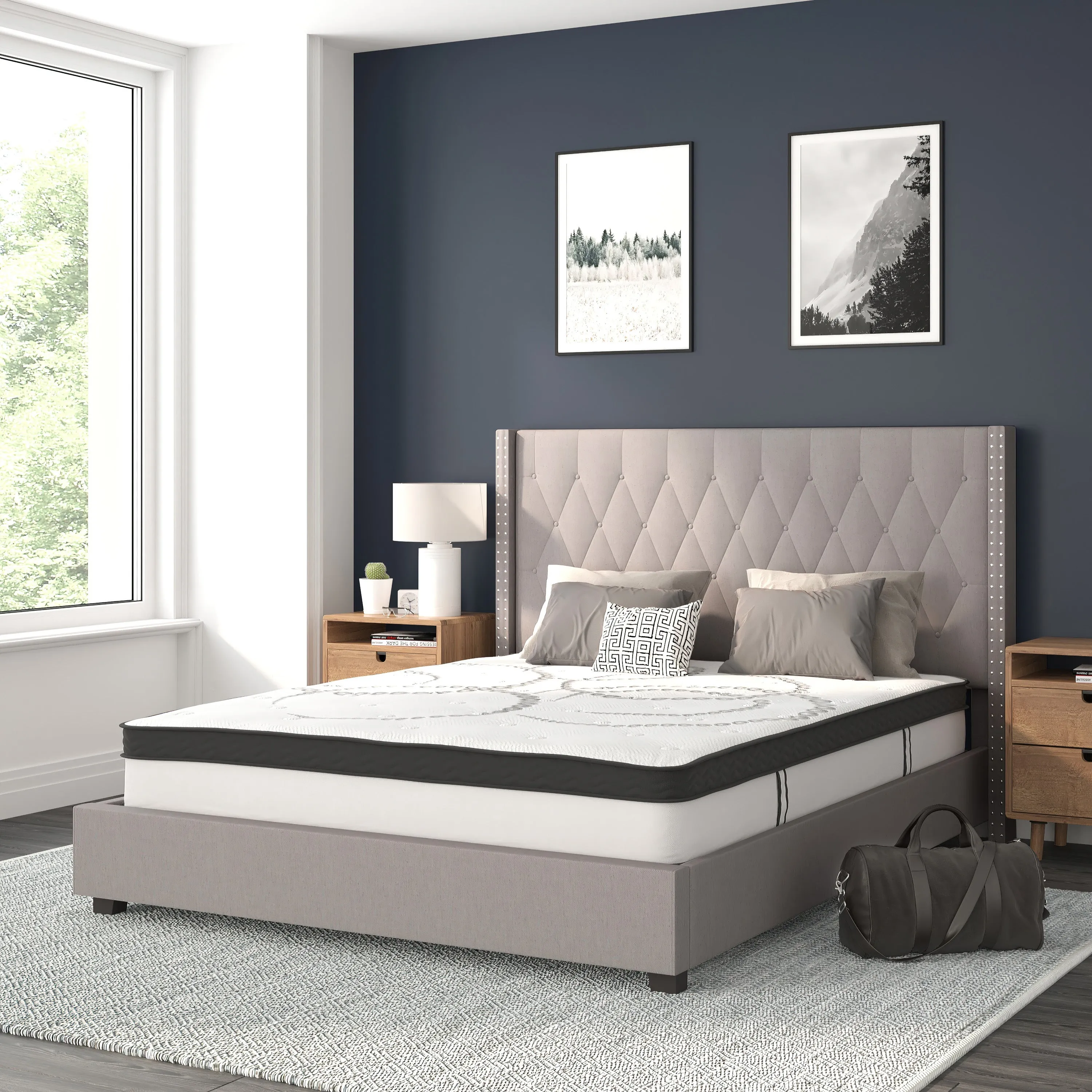 Queen Platform Bed Set-Gray HG-BM10-43-GG