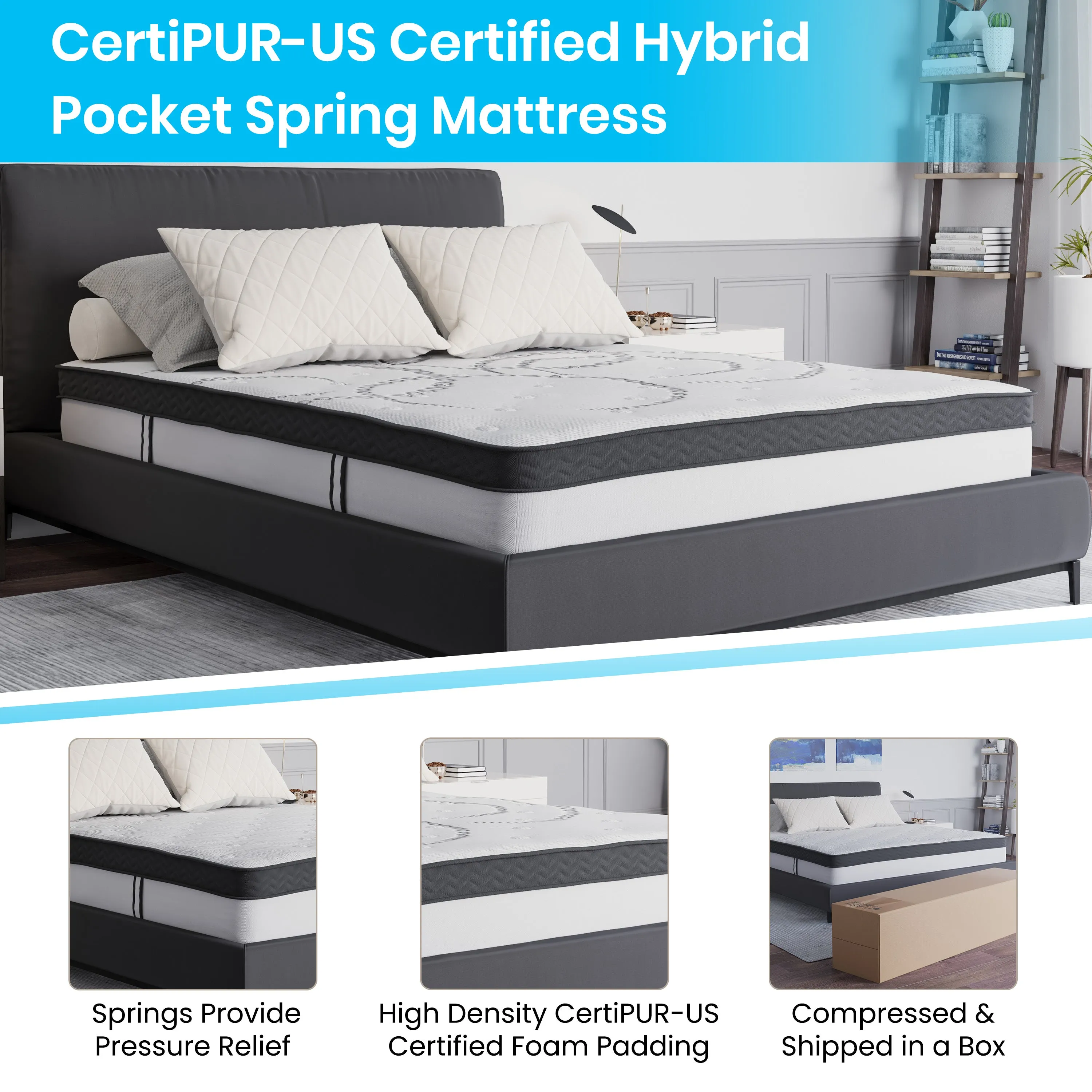 Queen Platform Bed Set-Gray HG-BM10-43-GG