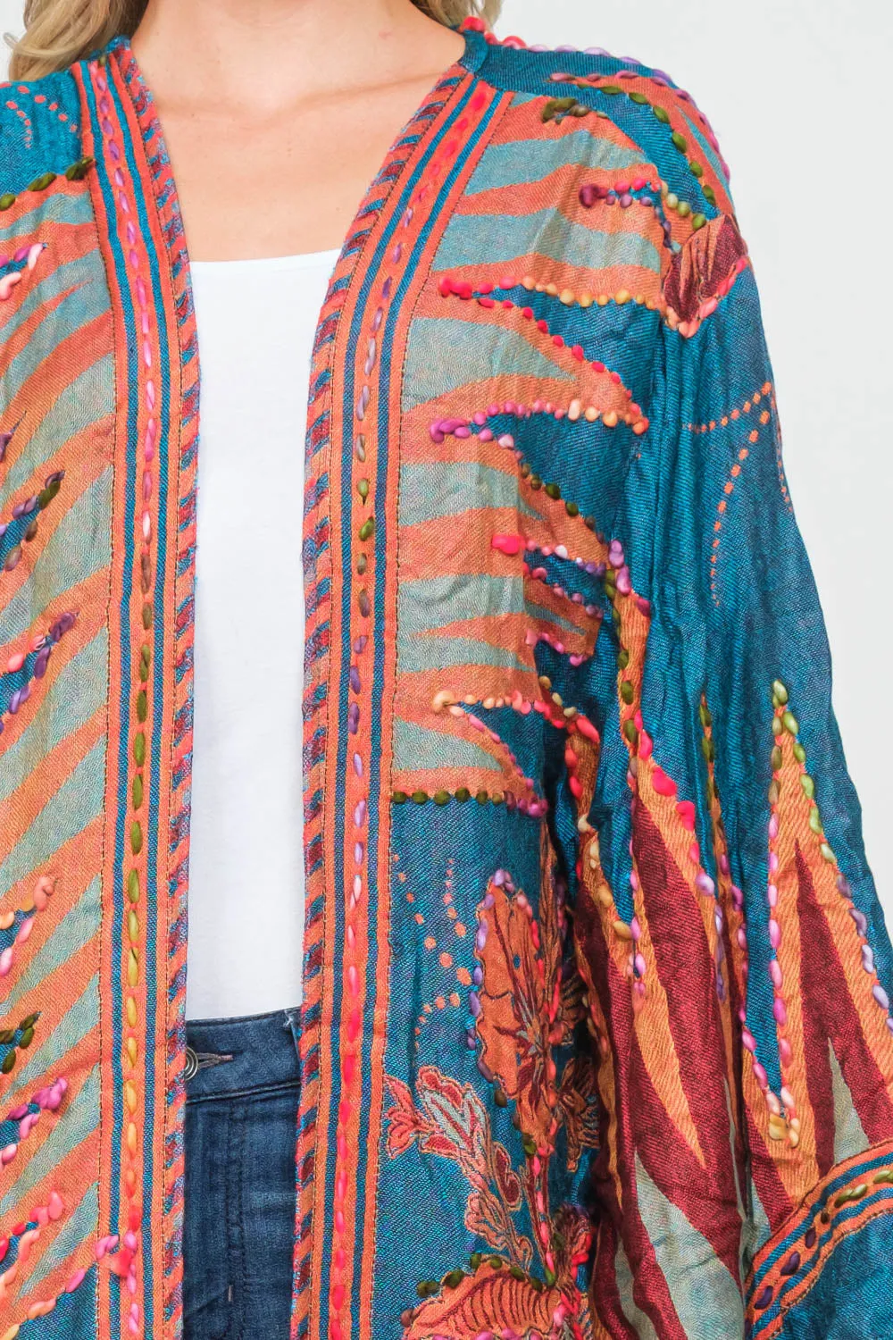 RAJ MEGHAN CERULEAN ORANGE THICK STITCH EMBROIDERED DUSTER