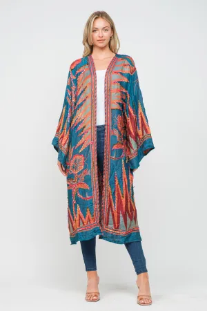 RAJ MEGHAN CERULEAN ORANGE THICK STITCH EMBROIDERED DUSTER