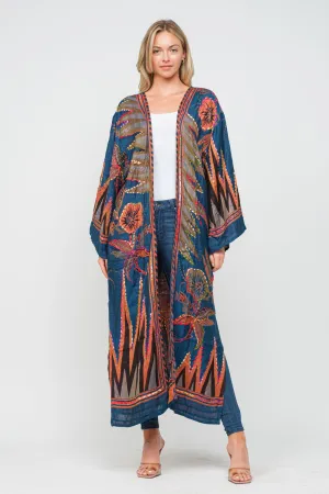 RAJ MEGHAN SAPPHIRE THICK STITCH EMBROIDERED DUSTER