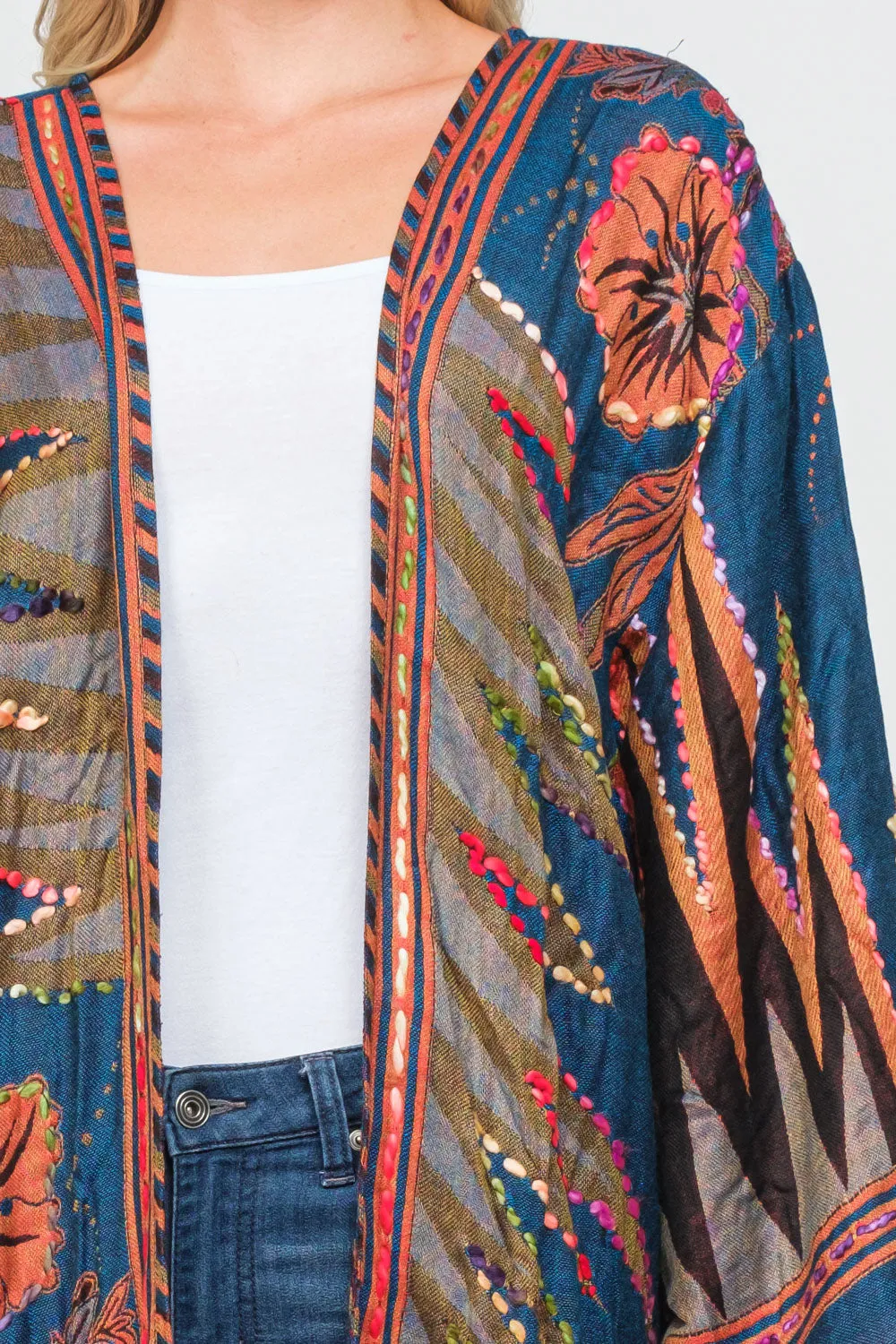 RAJ MEGHAN SAPPHIRE THICK STITCH EMBROIDERED DUSTER