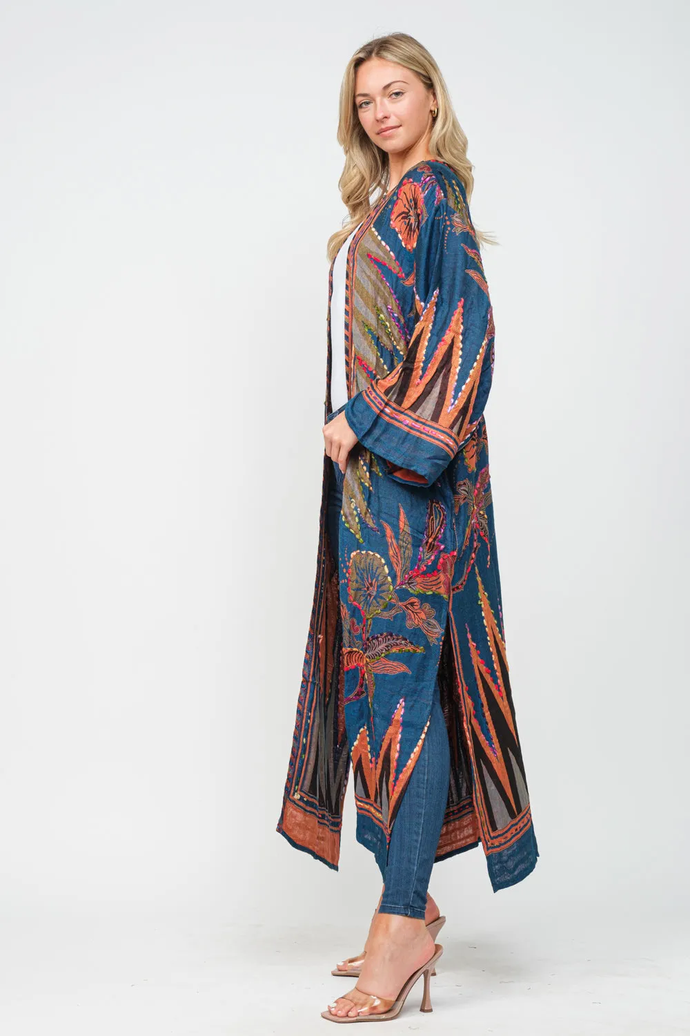RAJ MEGHAN SAPPHIRE THICK STITCH EMBROIDERED DUSTER