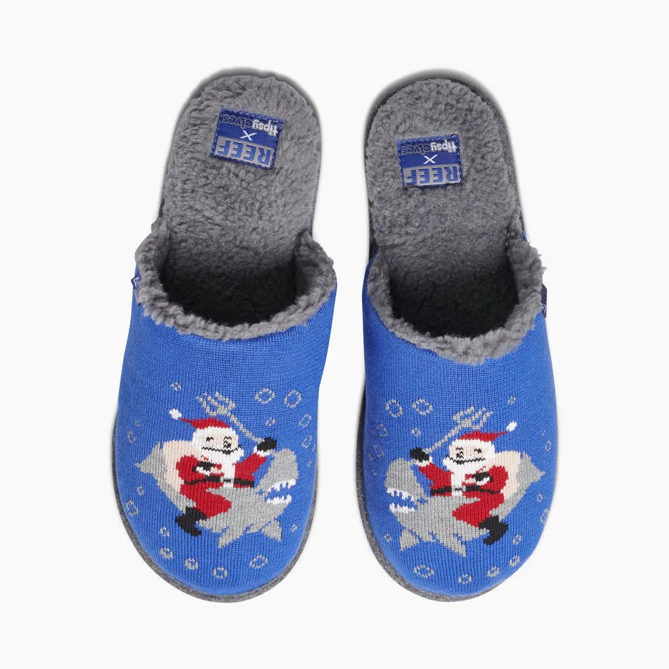 Reef Mens Tipsy Elves Slippers Sharky Santa