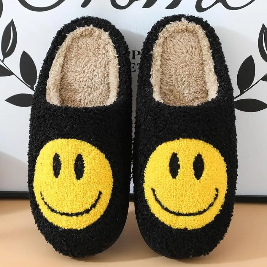 Smiley Face Slippers- Black