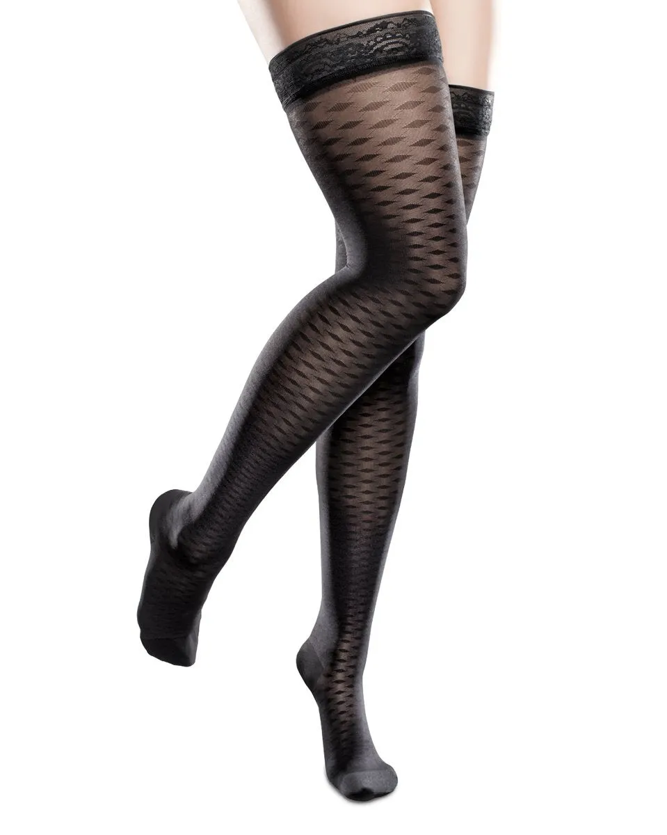 Therafirm Sheer PATTERNED Ease Women's Closed Toe Thigh High Stockings 15-20mmHg