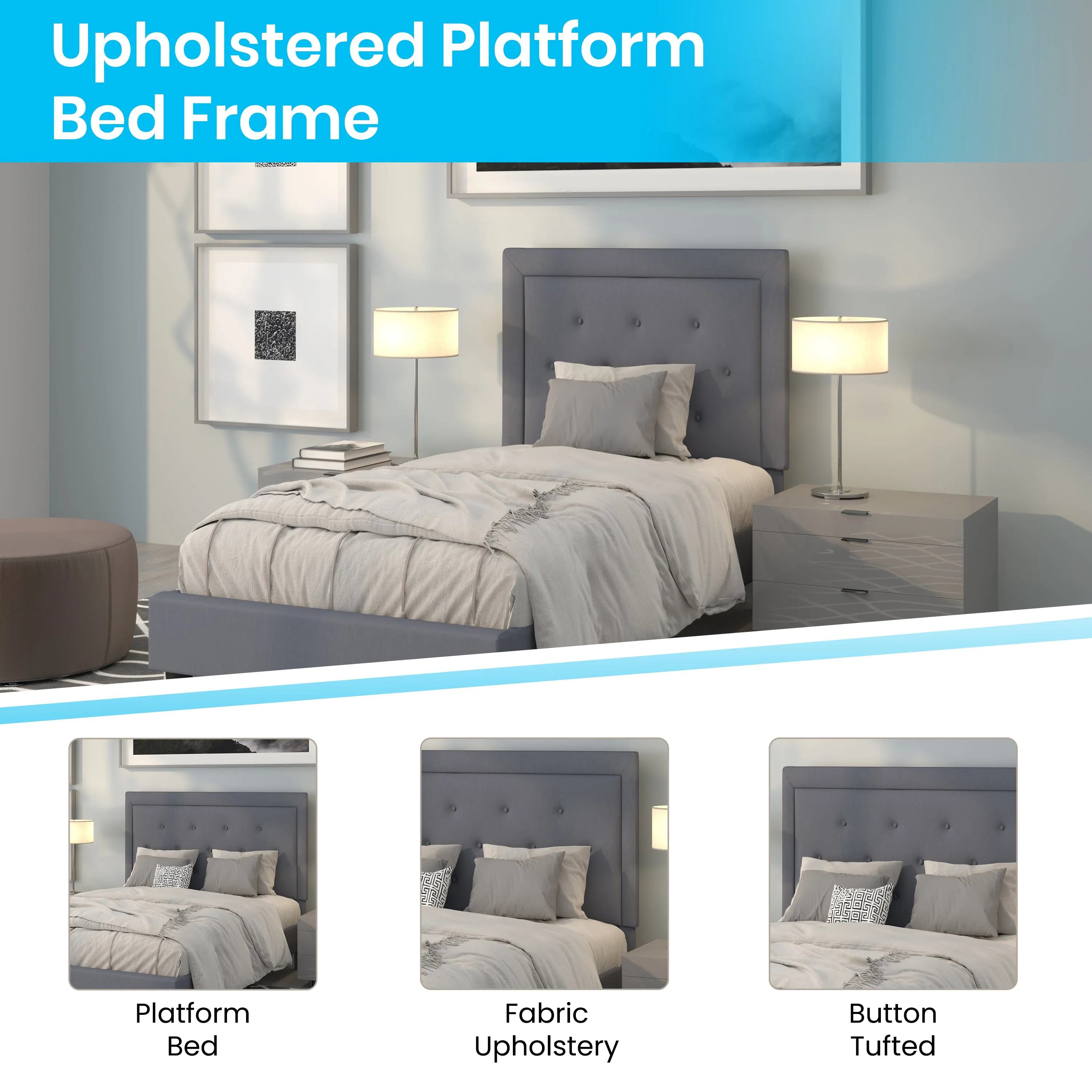 Twin Platform Bed Set-Gray SL-BM10-25-GG