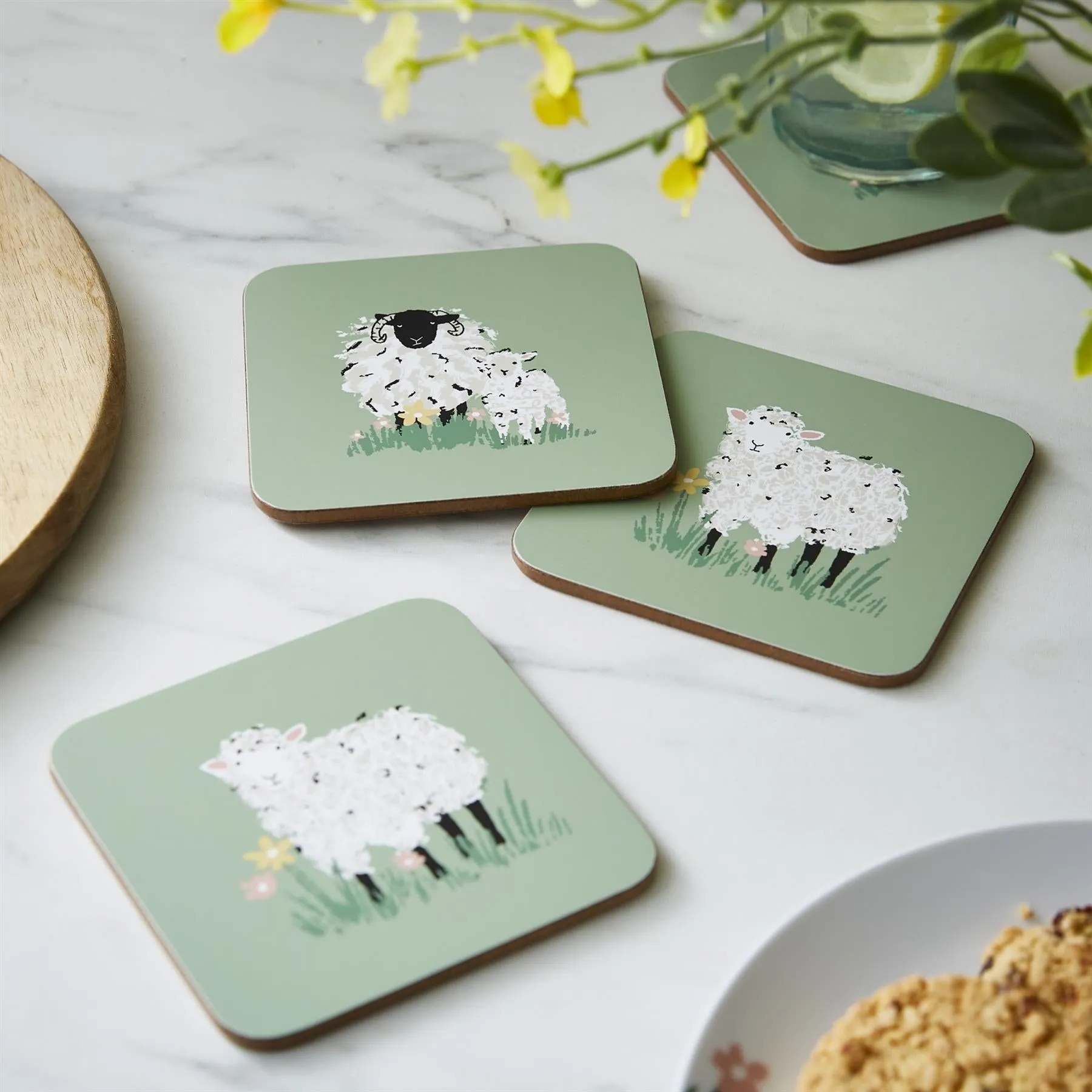 Ulster Weavers Woolly Sheep Coasters - 4 Pack One Size in Green